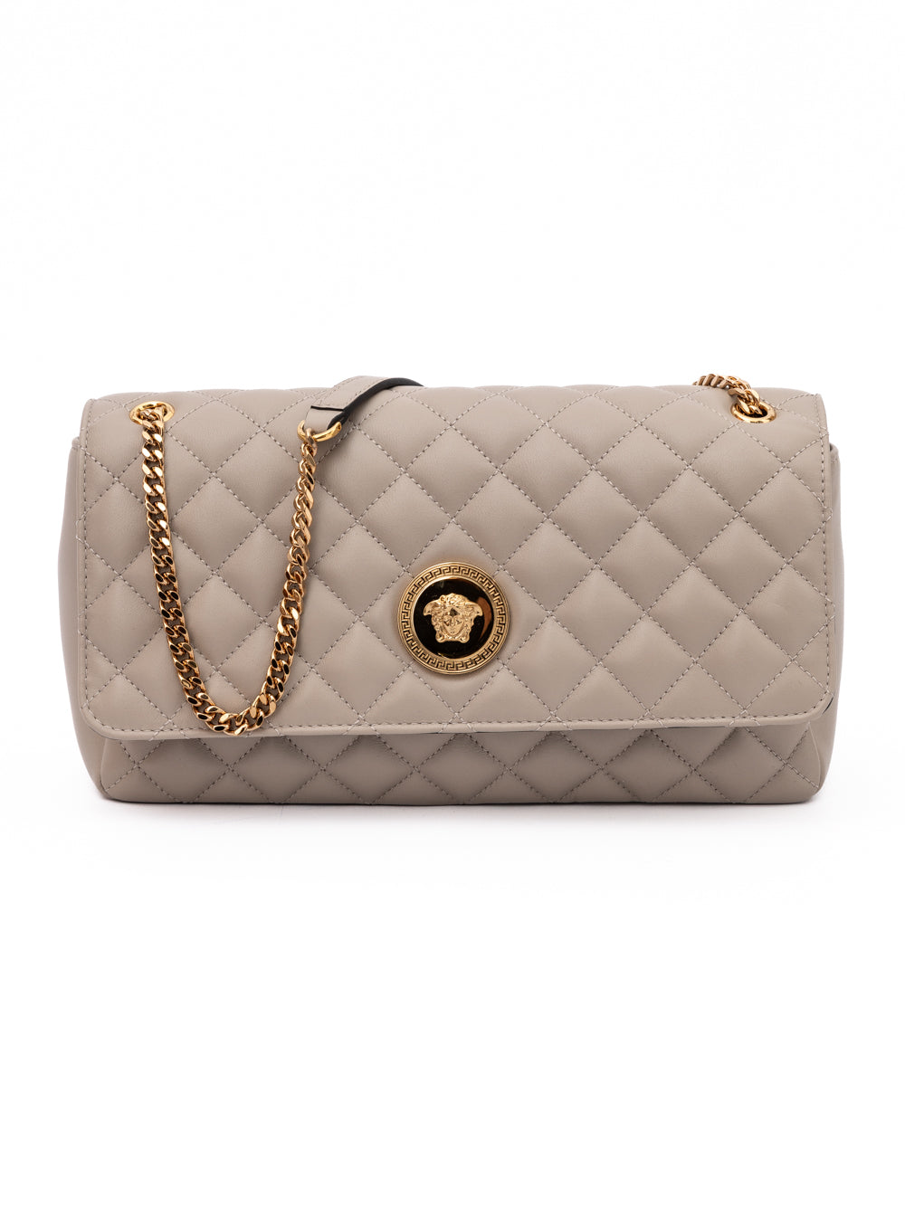 Taupe Quilted Leather Shoulder Strap Bag Beige