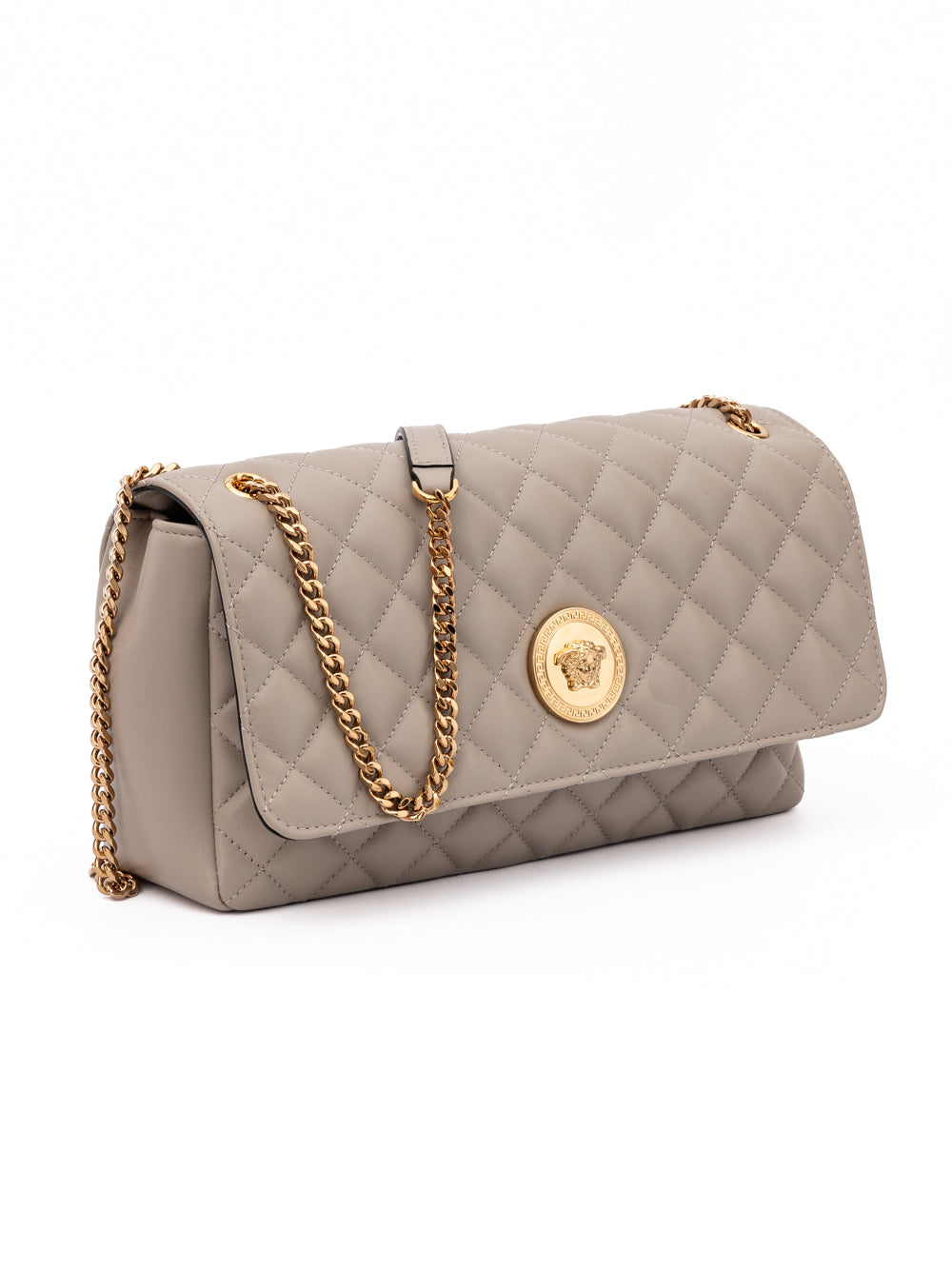 Taupe Quilted Leather Shoulder Strap Bag Beige