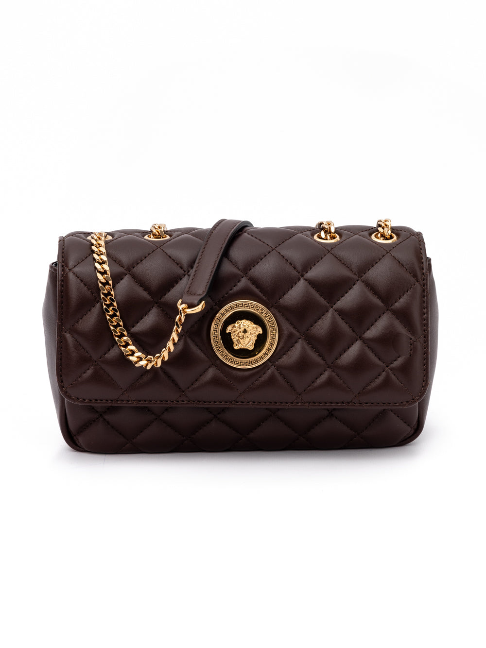 Brown Quilted Leather Shoulder Strap Bag Beige