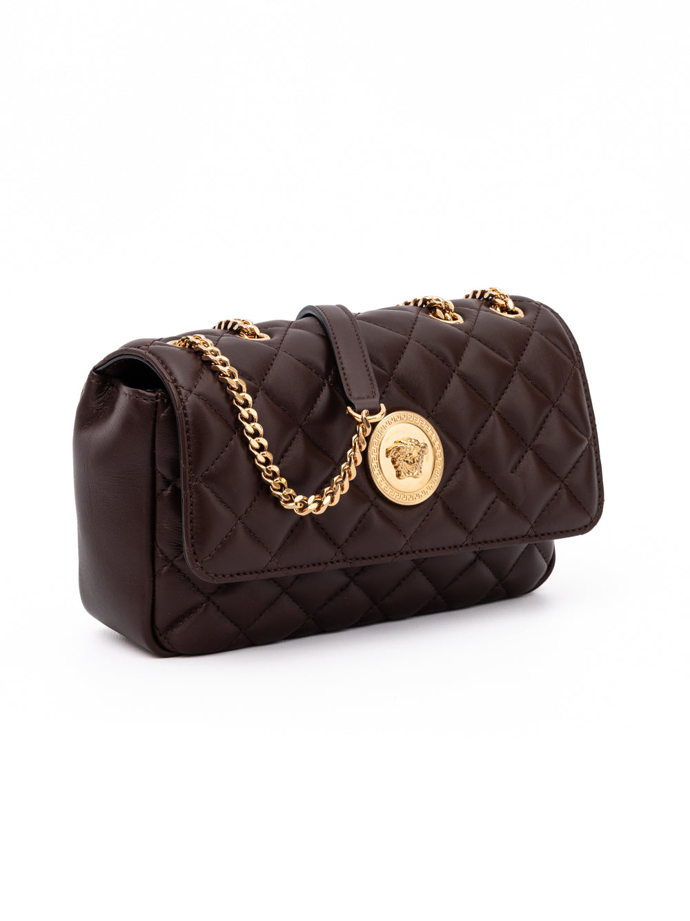 Brown Quilted Leather Shoulder Strap Bag Beige