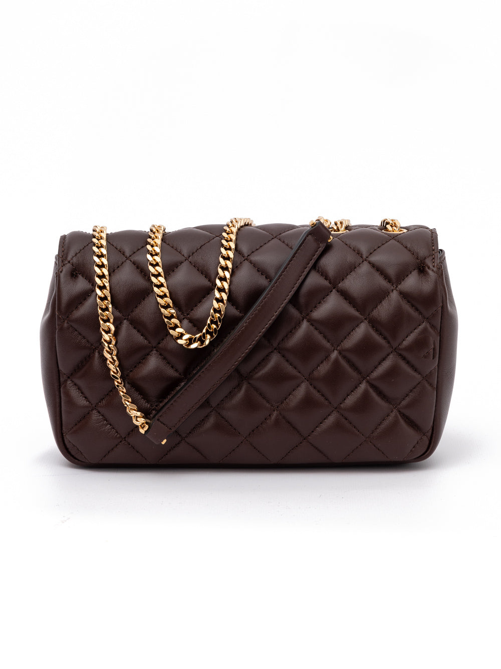 Brown Quilted Leather Shoulder Strap Bag Beige