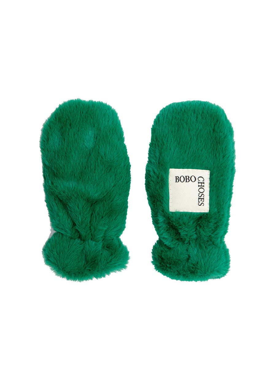 Mittens Faux Fur Green Polyester Glove
