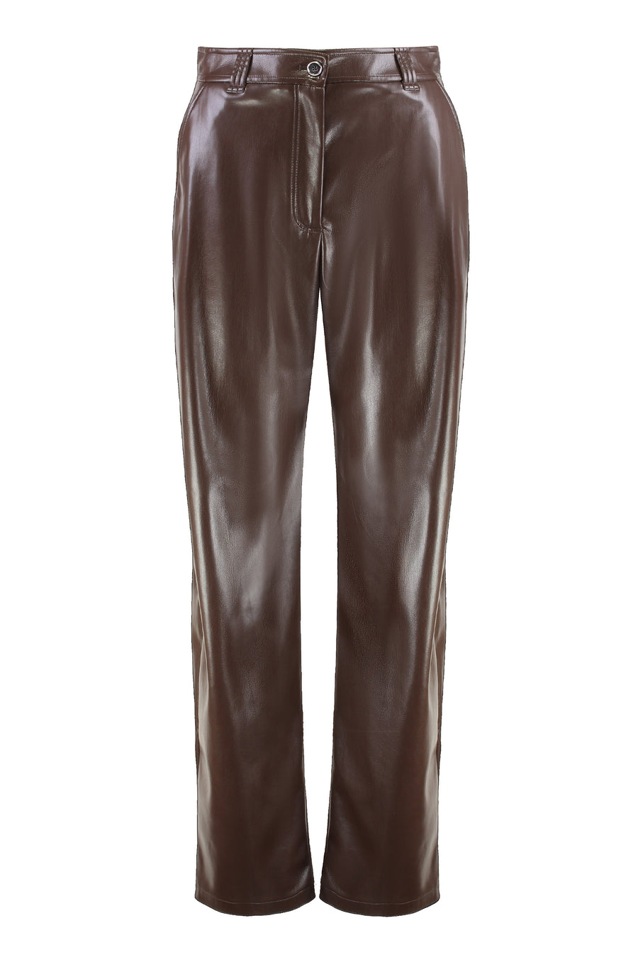 Balloon-Fit Leather Effect Trousers Brown Polyester Straight