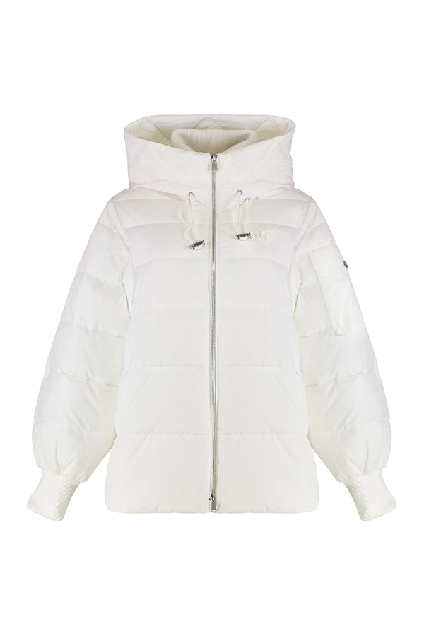 Hooded Short Down Jacket Crusca White Polyester Puffer