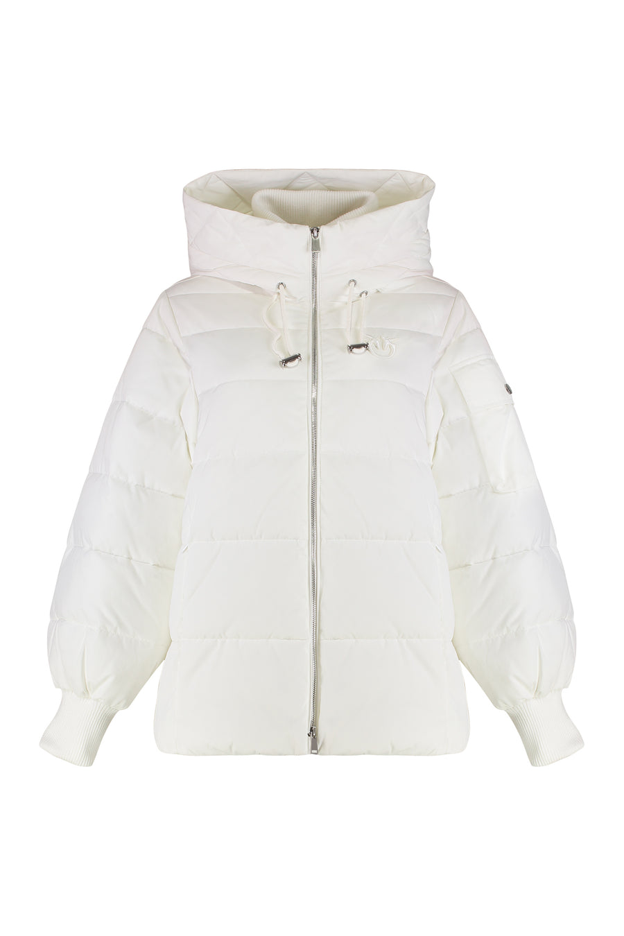 Hooded Short Down Jacket Crusca White Polyester Puffer