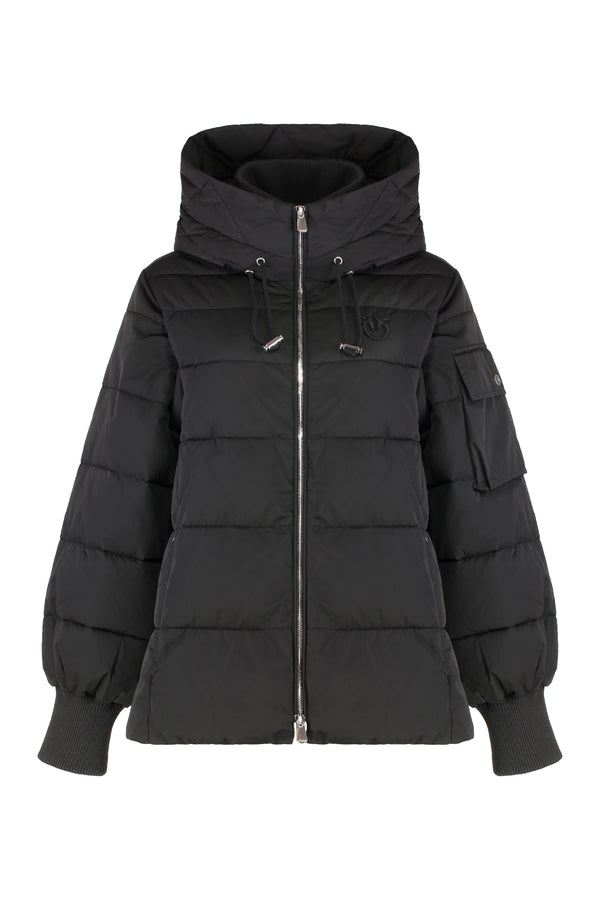 Short Hooded Down Jacket Crusca Black Polyester Puffer