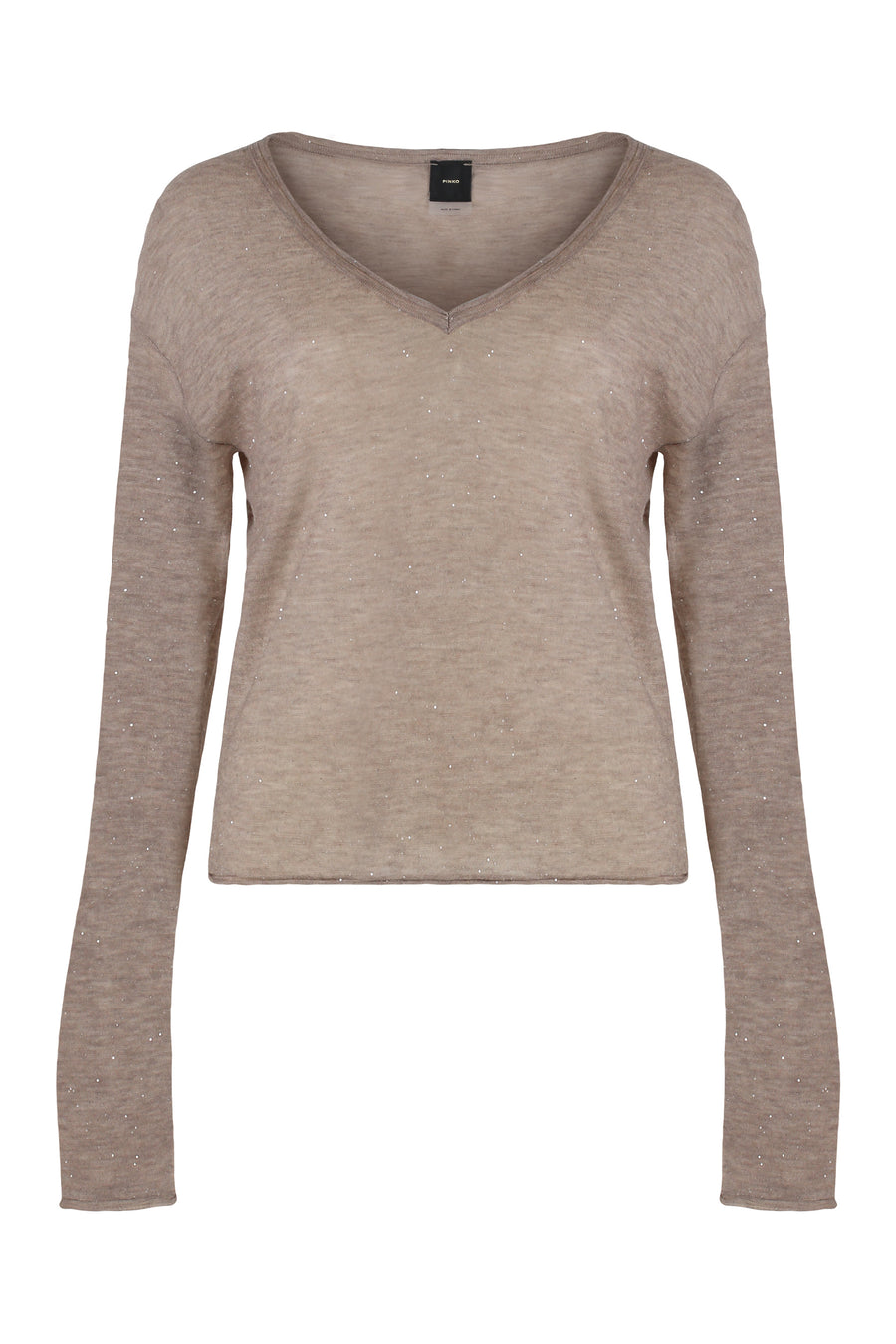 Salomone Long-Sleeve Sequin Top Beige Wool Tops