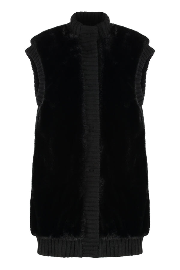 Long Fur-Effect Vest Black Polyester Faux Fur & Shearling Coats