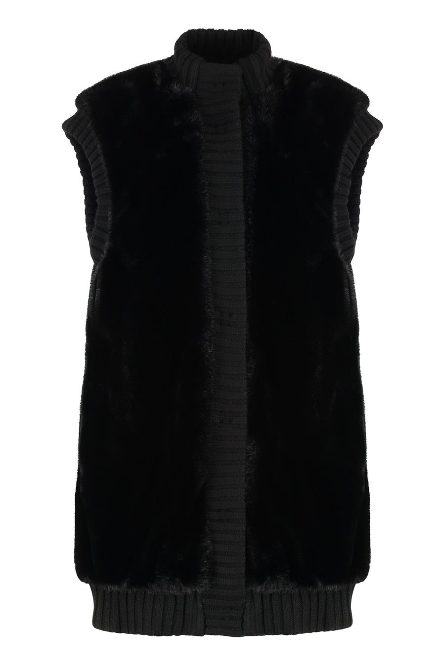 Long Fur-Effect Vest Black Polyester Faux Fur & Shearling Coats