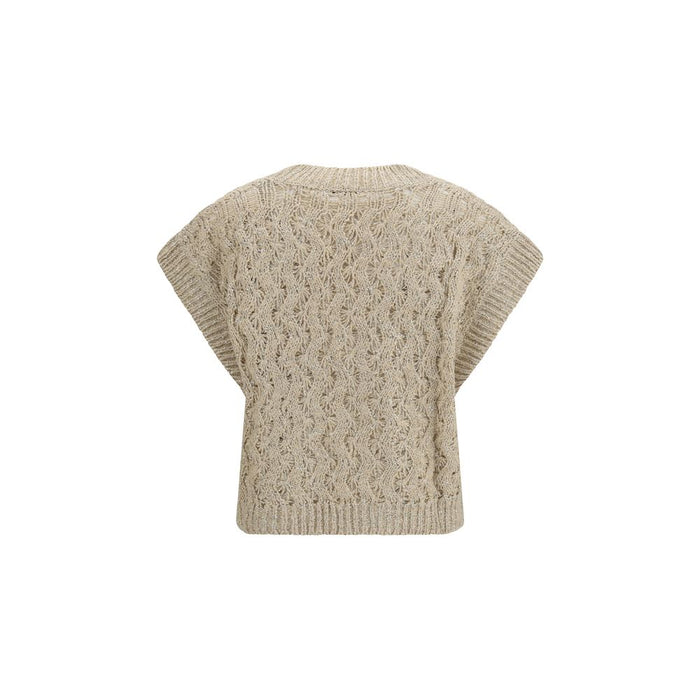 Brunello Cucinelli 36% Silk sweater vest in beige — view 2