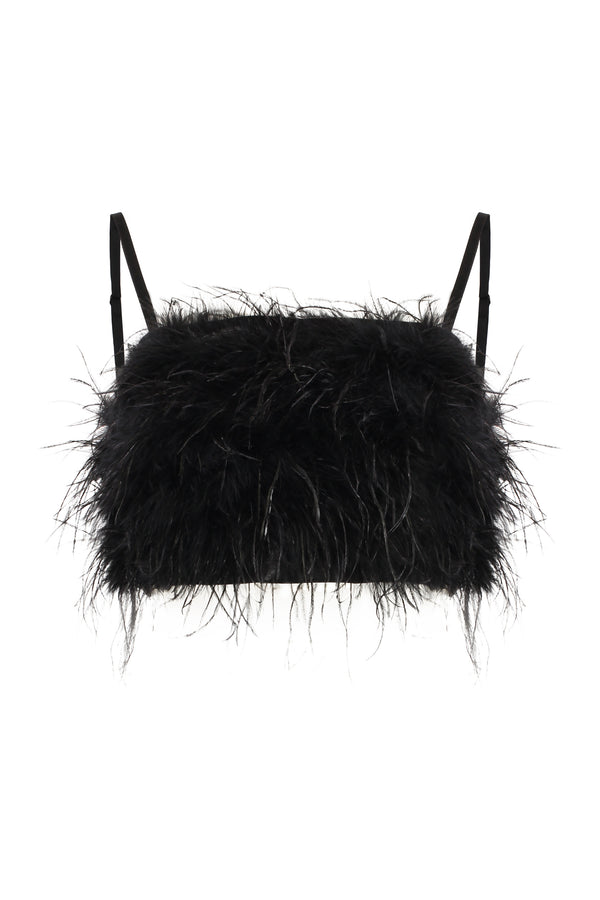 Top With Feather Detail Black Polyester Tops