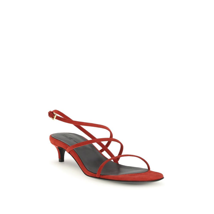 Khaite 100% Calf Leather Bos Taurus; Suede straps sandal in red — view 2