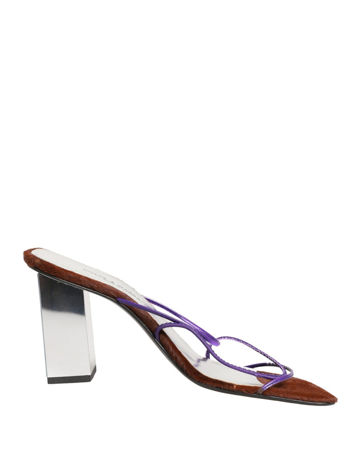 Dolce & Gabbana Leather block heel sandal in silver — view 2