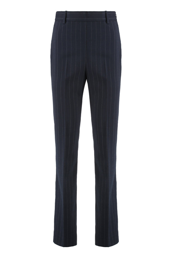Trousers Straight Chalk-Striped Wool Blend Blue/white Polyester Skinny