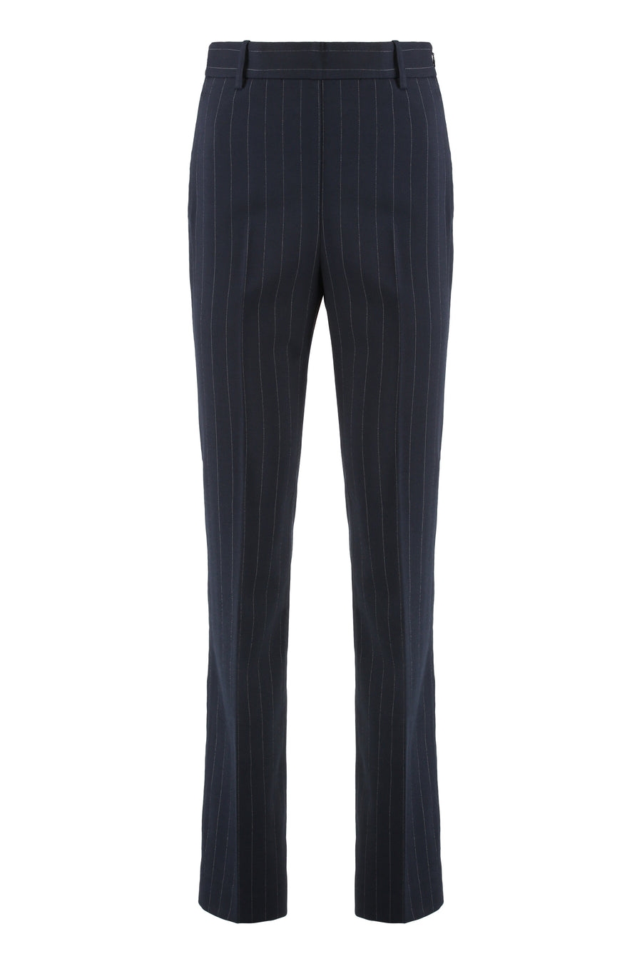 Trousers Straight Chalk-Striped Wool Blend Blue/white Polyester Skinny