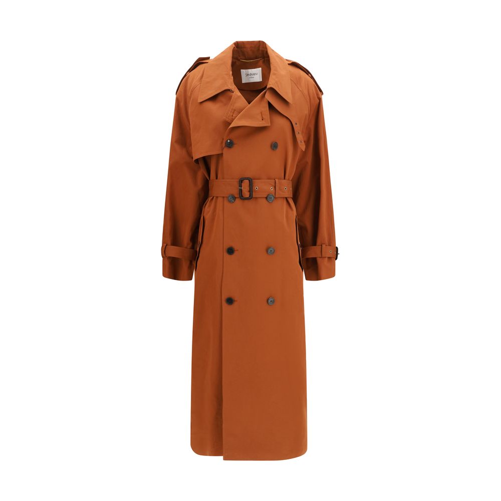 Saint Laurent 89% Cotton 11% Silk trench coat in brown