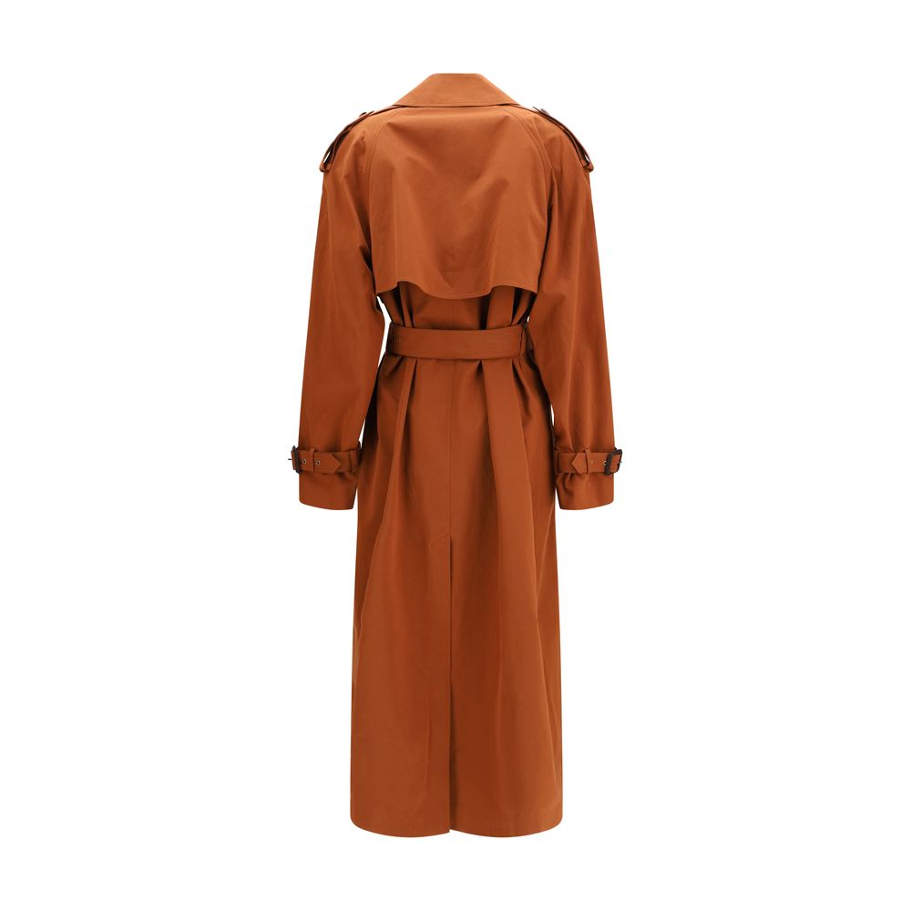 Saint Laurent 89% Cotton 11% Silk trench coat in brown — view 2