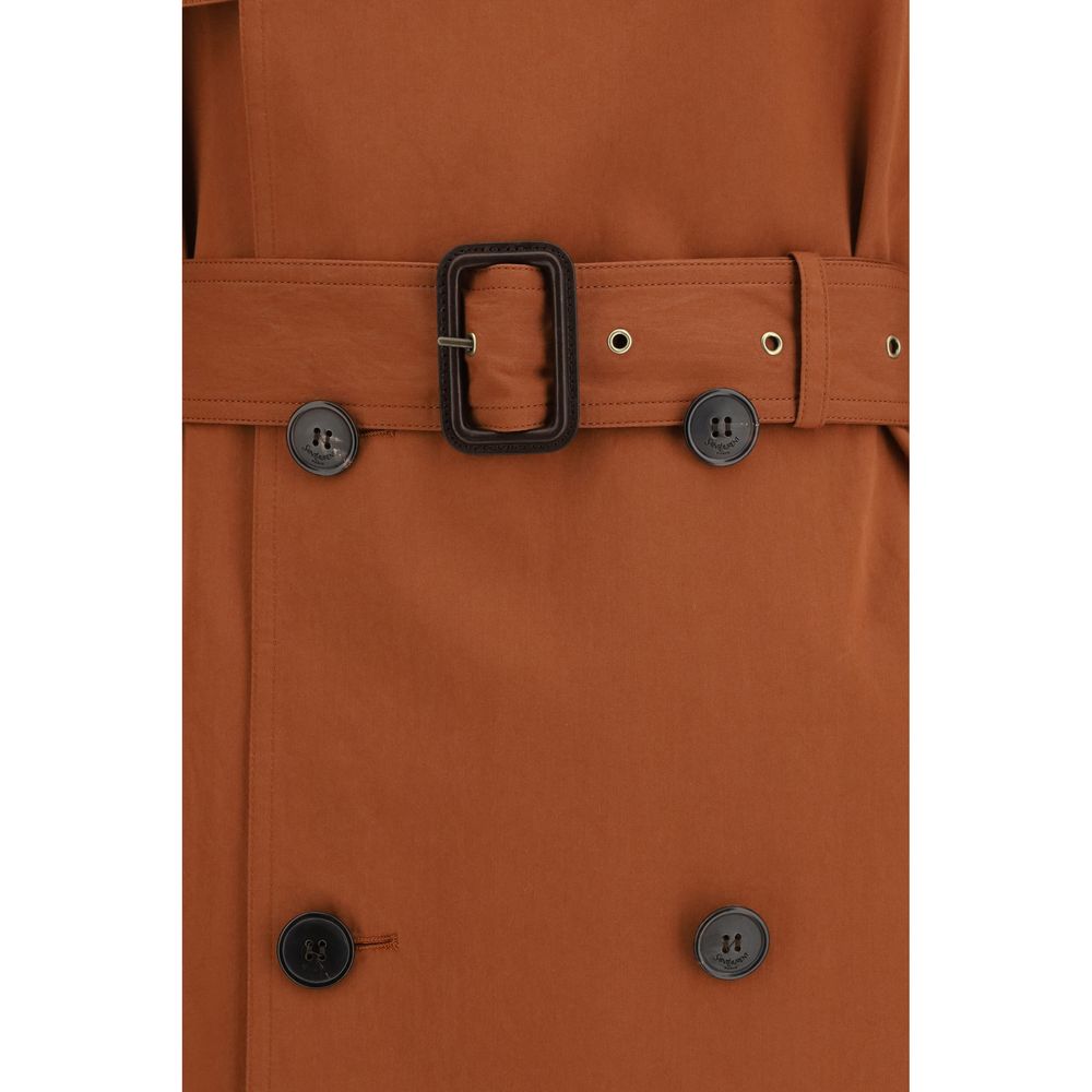 Saint Laurent 89% Cotton 11% Silk trench coat in brown — view 3