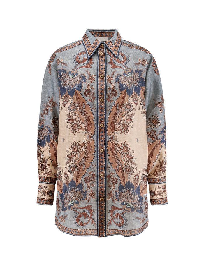 Zimmermann Shirts Blue/cream Indienne Floral Silk
