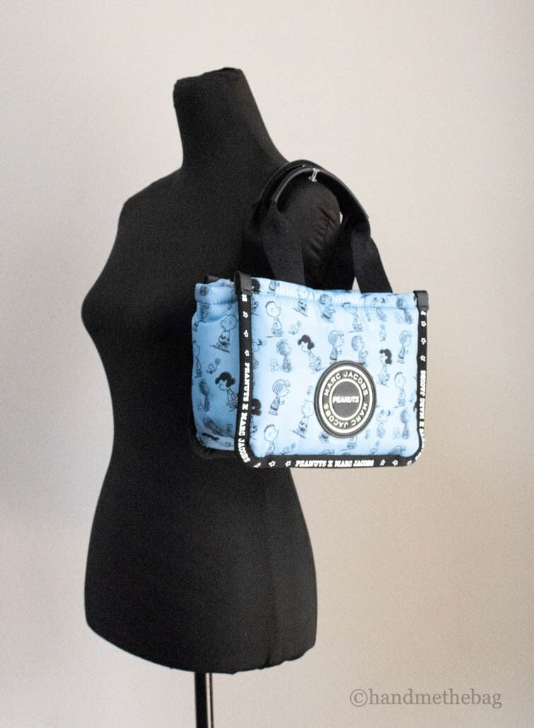 Marc Jacobs X Peanuts Air Blue Mini Puffy Nylon Tote Crossbody Bag Handbag Purse Black