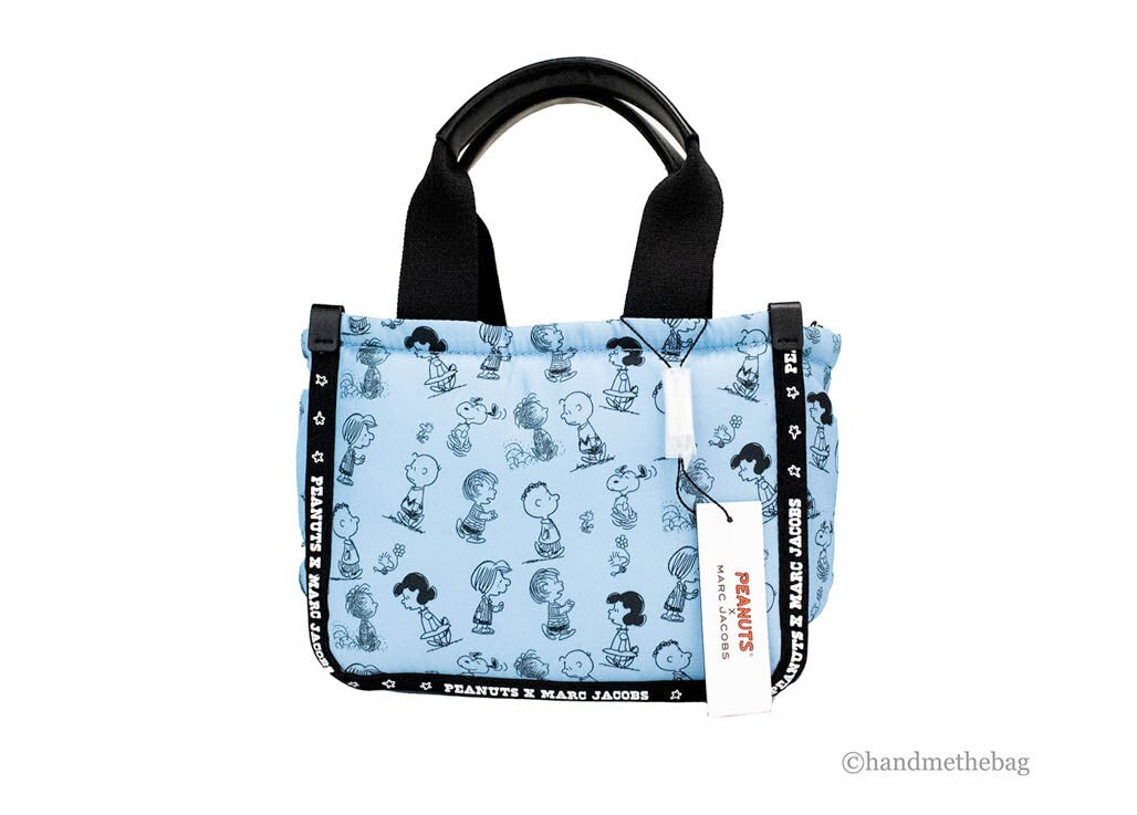 Marc Jacobs X Peanuts Air Blue Mini Puffy Nylon Tote Crossbody Bag Handbag Purse Black
