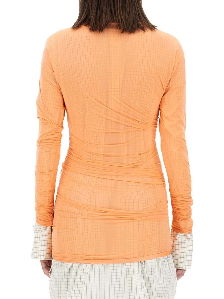 Slim Fit Tulle Top Orange Polyamide Tops