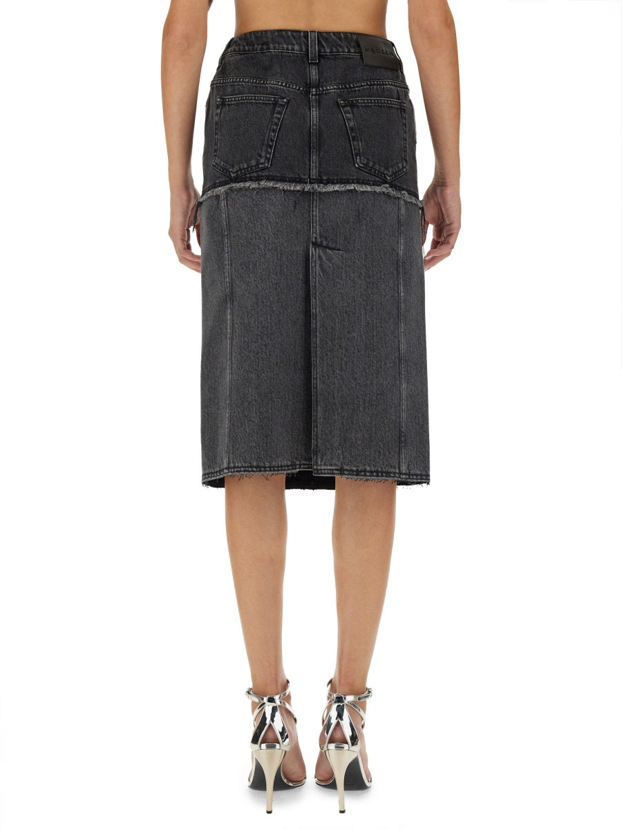 Two-Tone Denim Skirt Black Cotton