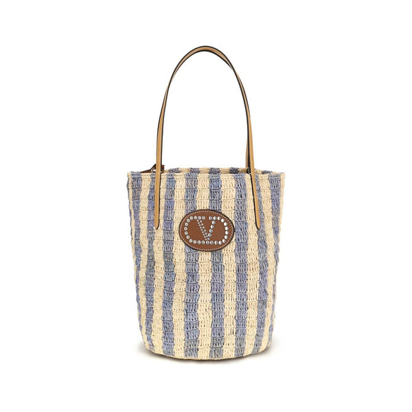 Valentino Garavani 100% Raffia bucket bag in blue