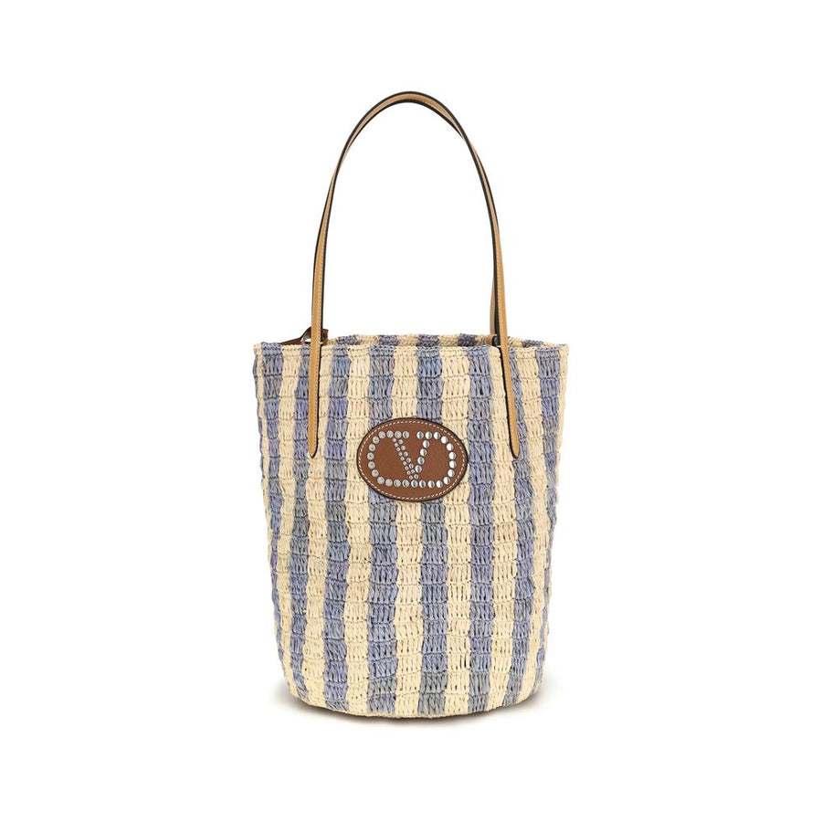 Valentino Garavani 100% Raffia bucket bag in blue