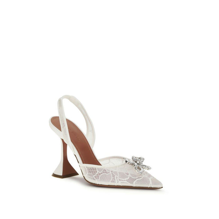 Amina Muaddi Upper: 38% Cotton slingback sandal in white — view 2