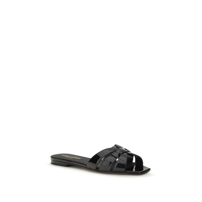 Saint Laurent UPPER 100% Calf Leather Bos Taurus slide sandal in black — view 2