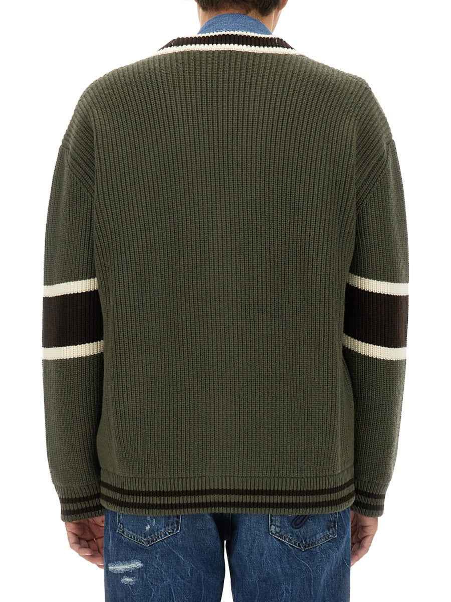Wool Cardigan Military Green Jumpers