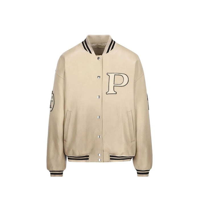 Prada 100% calf leather bomber jacket in beige