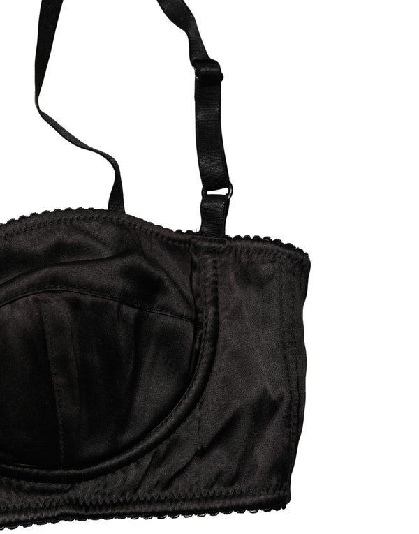 Black Semi-Pad Underwire Balconette Bra Underwear Elastane Silk Clothing