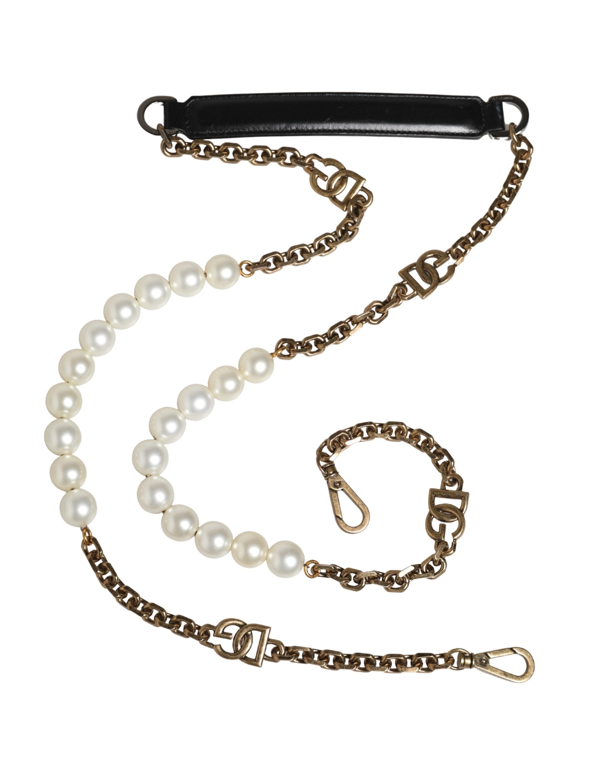 Black Leather Gold Chain Bag Accessory Shoulder Strap Real Brass Zamak Calf