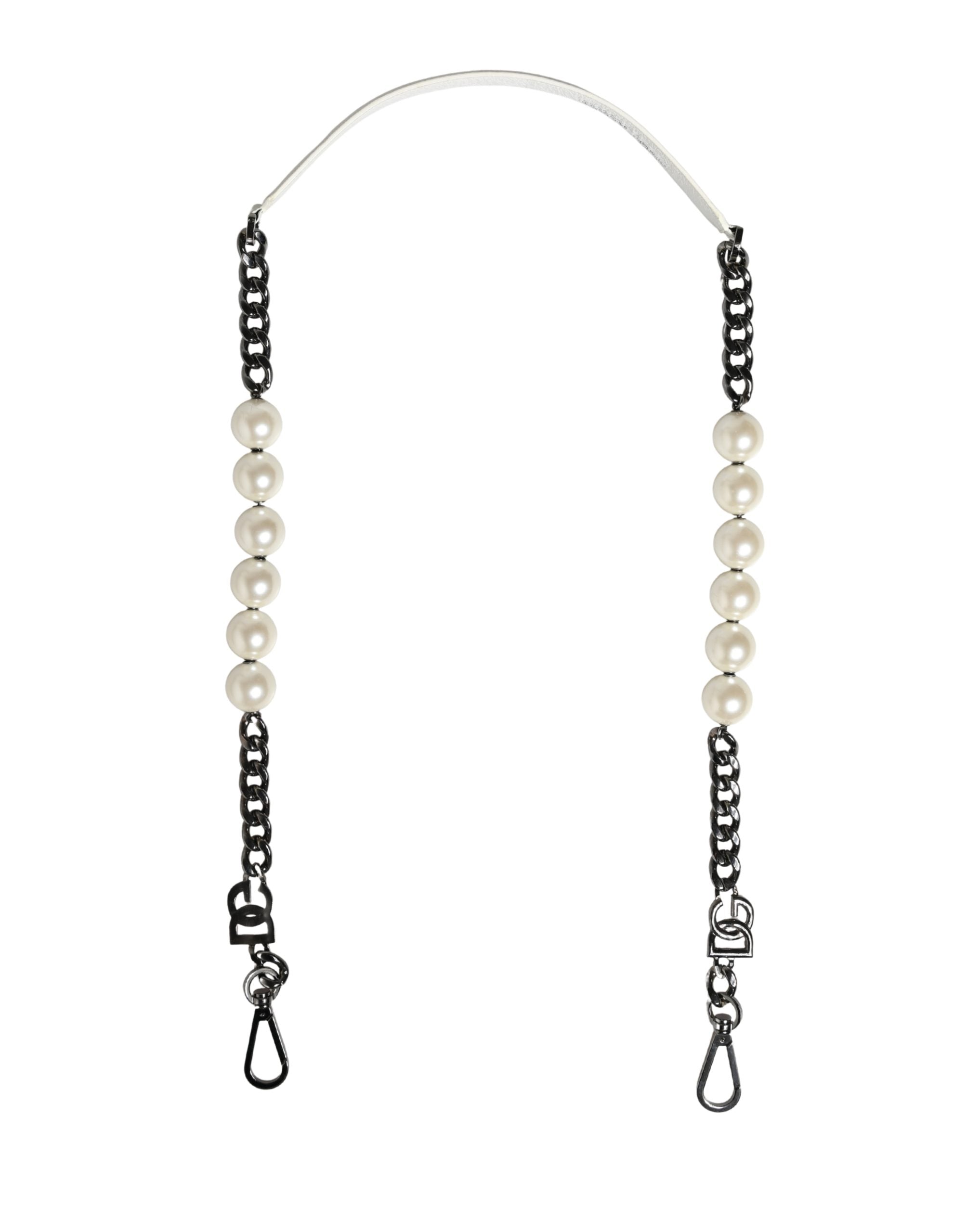 White Leather Silver Chain Bag Accessory Shoulder Strap Real Brass Zamak Calf