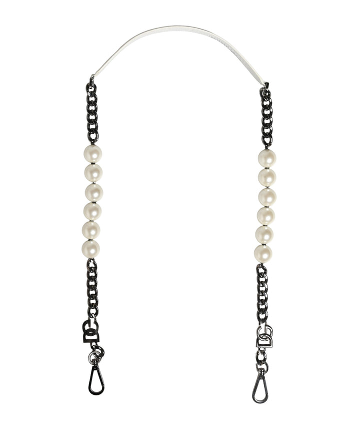 White Leather Silver Chain Bag Accessory Shoulder Strap Real Brass Zamak Calf