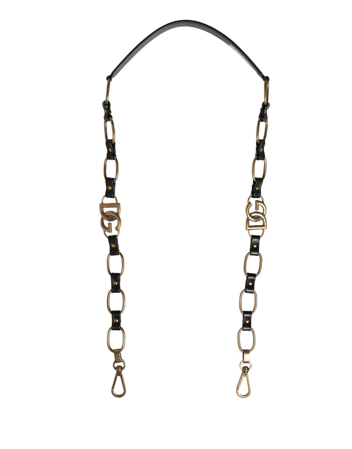 Black Leather Gold Chain Bag Accessory Shoulder Strap Real Brass Zamak Calf