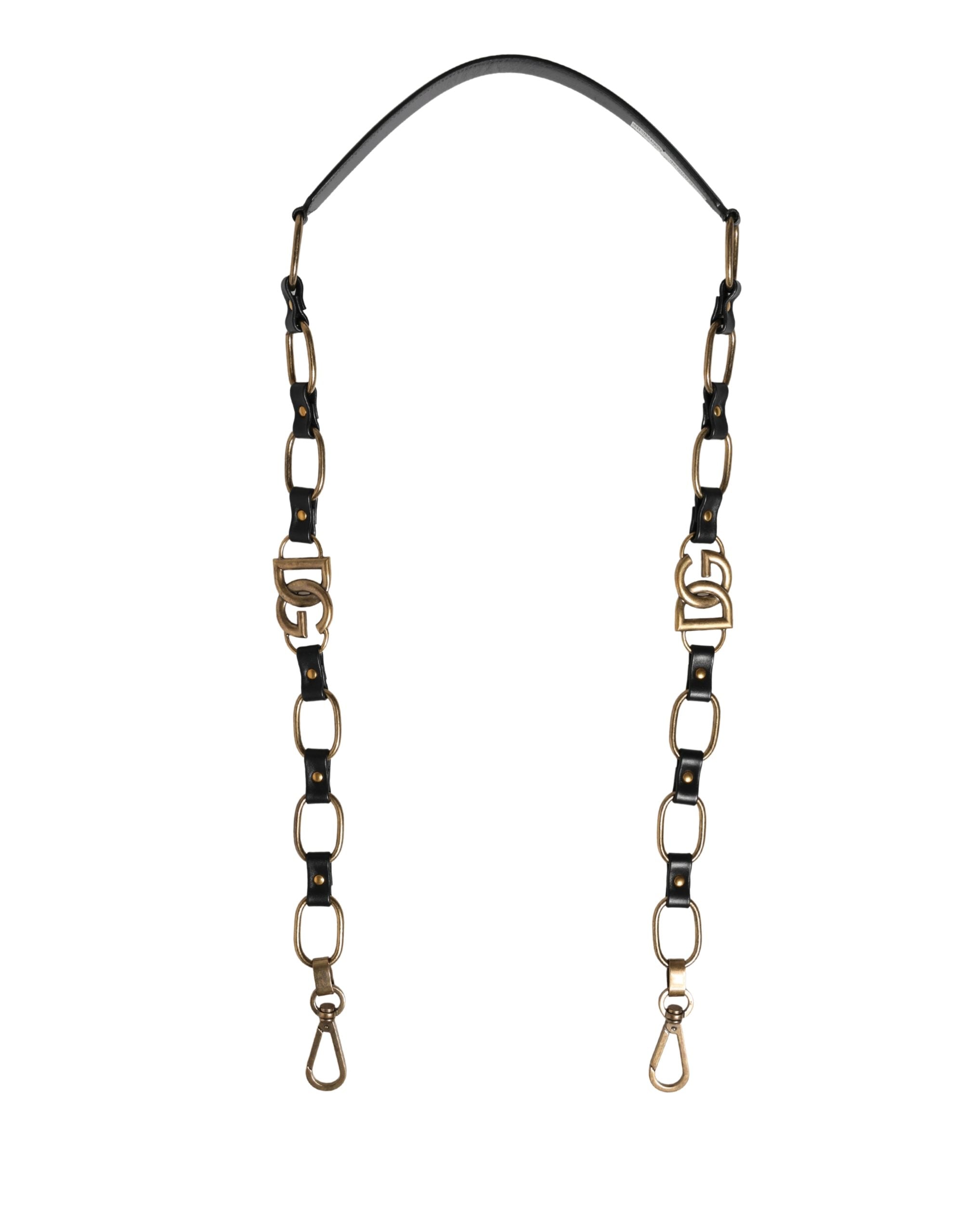 Black Leather Gold Chain Bag Accessory Shoulder Strap Real Brass Zamak Calf