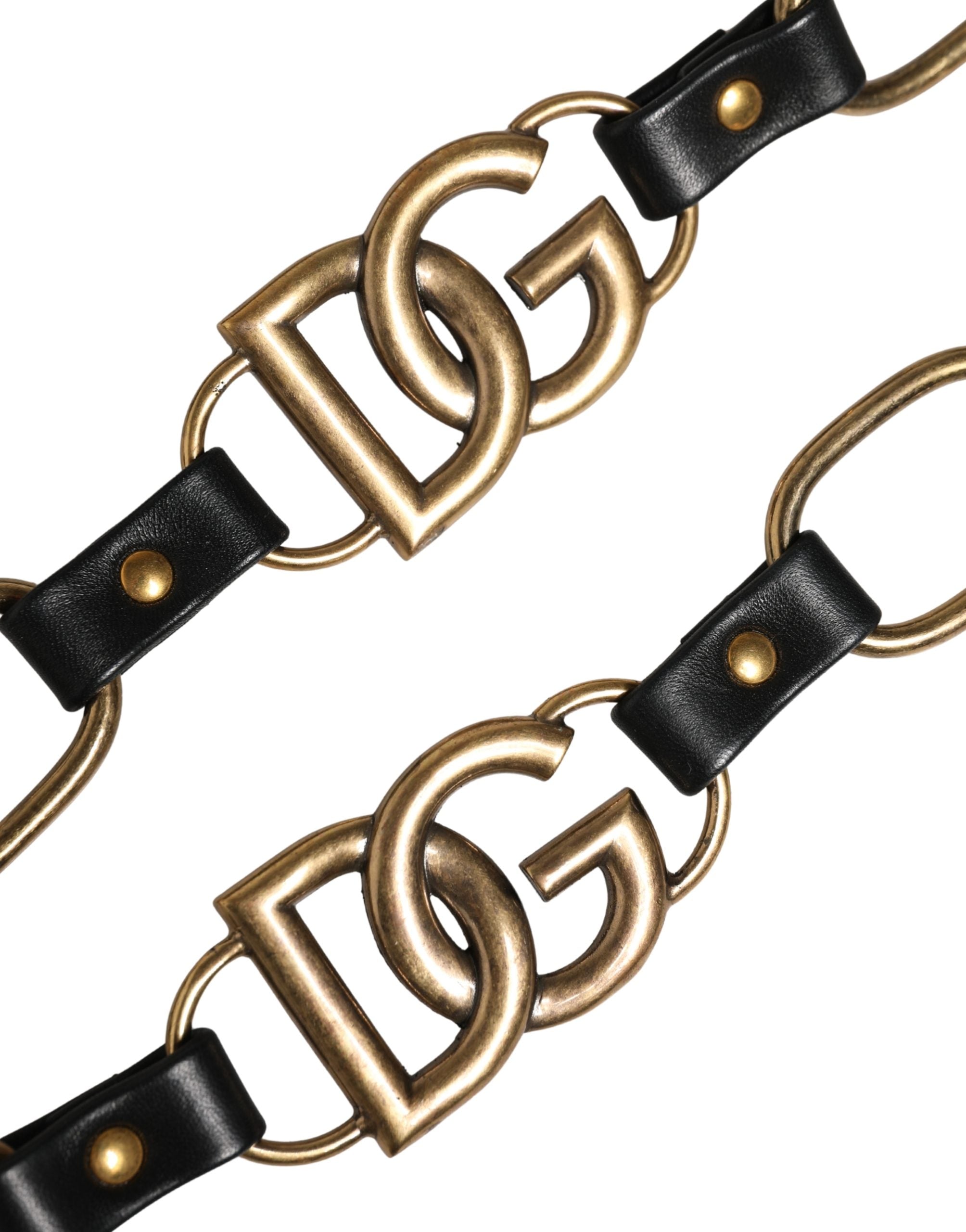 Black Leather Gold Chain Bag Accessory Shoulder Strap Real Brass Zamak Calf