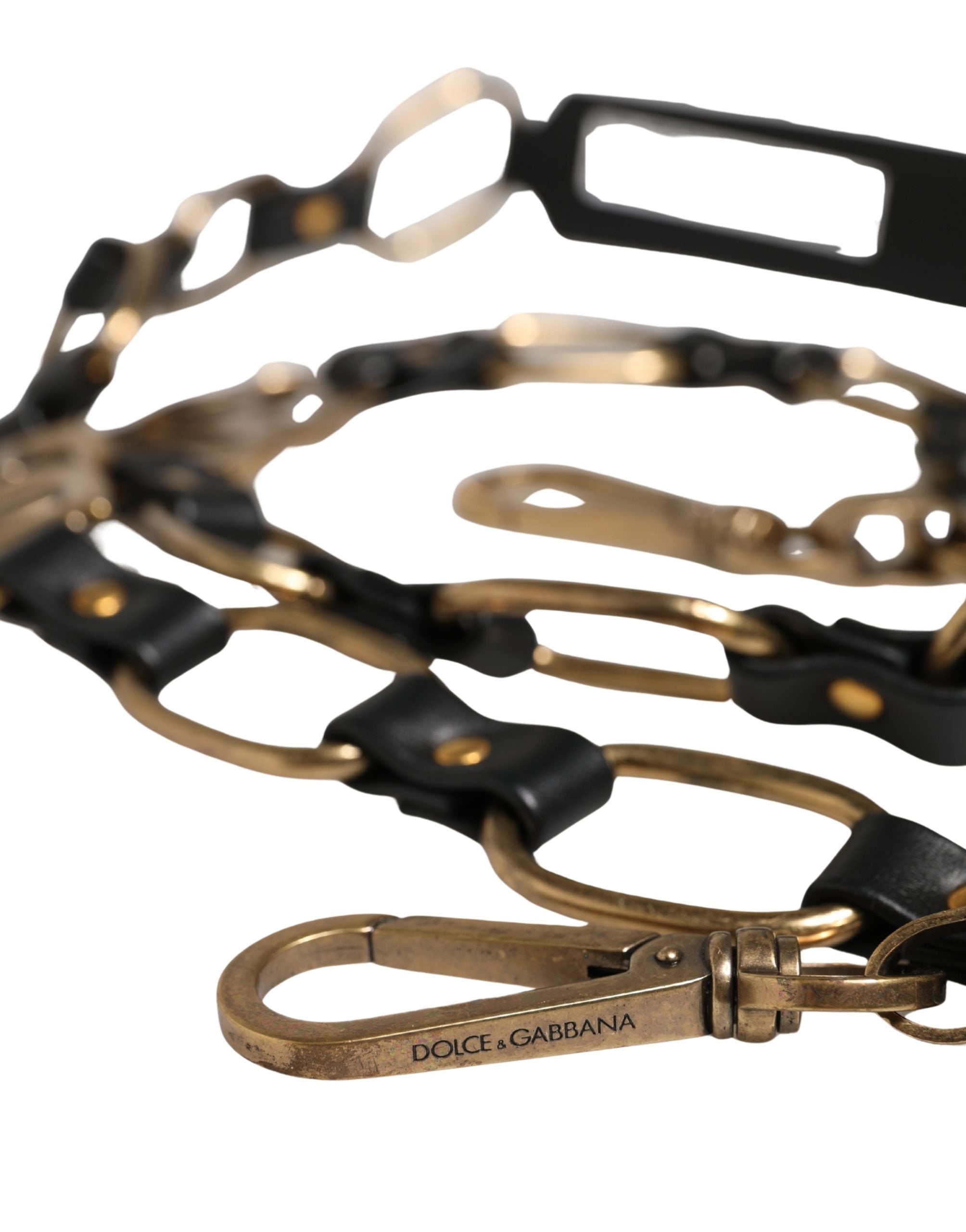 Black Leather Gold Chain Bag Accessory Shoulder Strap Real Brass Zamak Calf