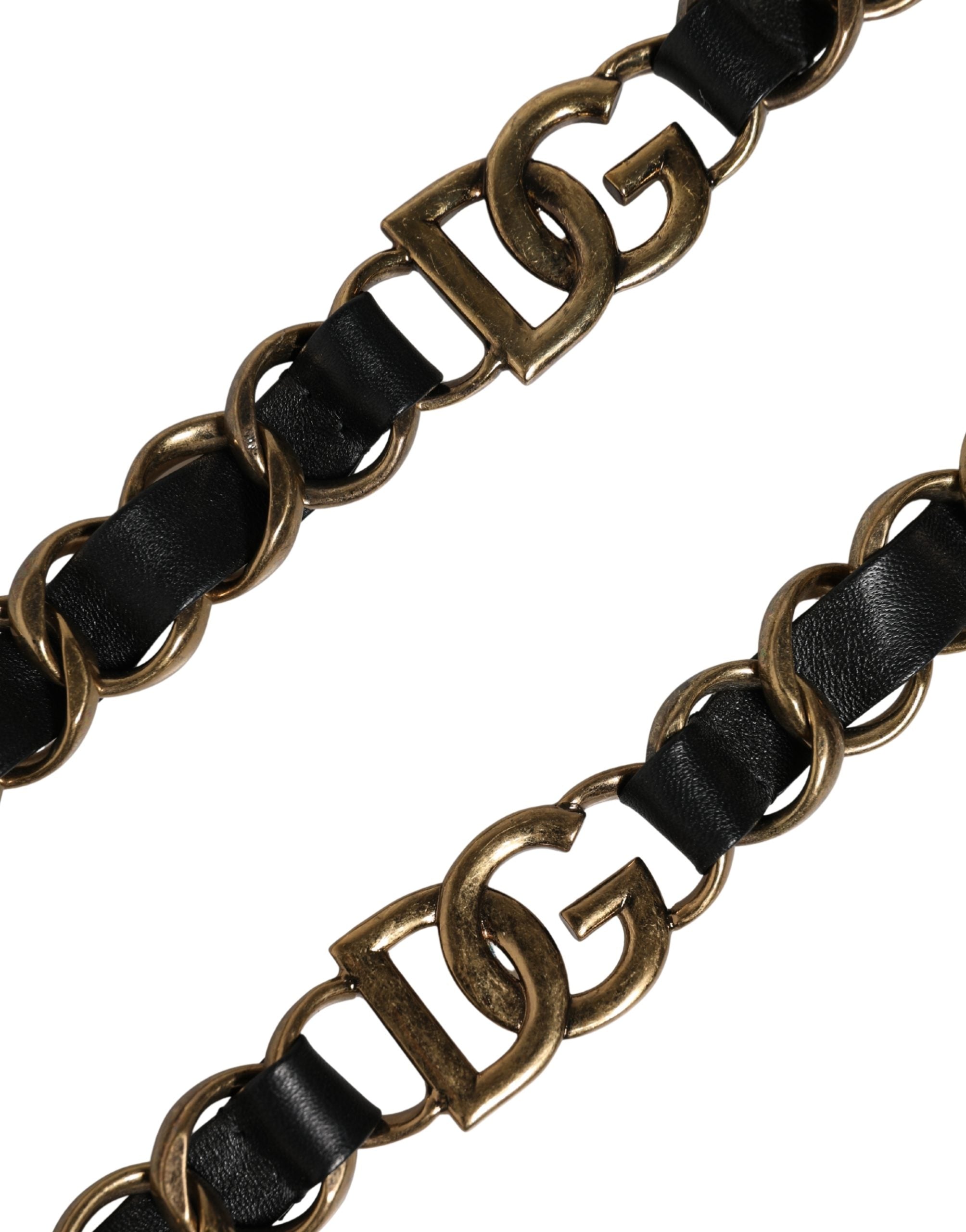 Black Leather Gold Chain Bag Accessory Shoulder Strap Real Brass Zamak Calf