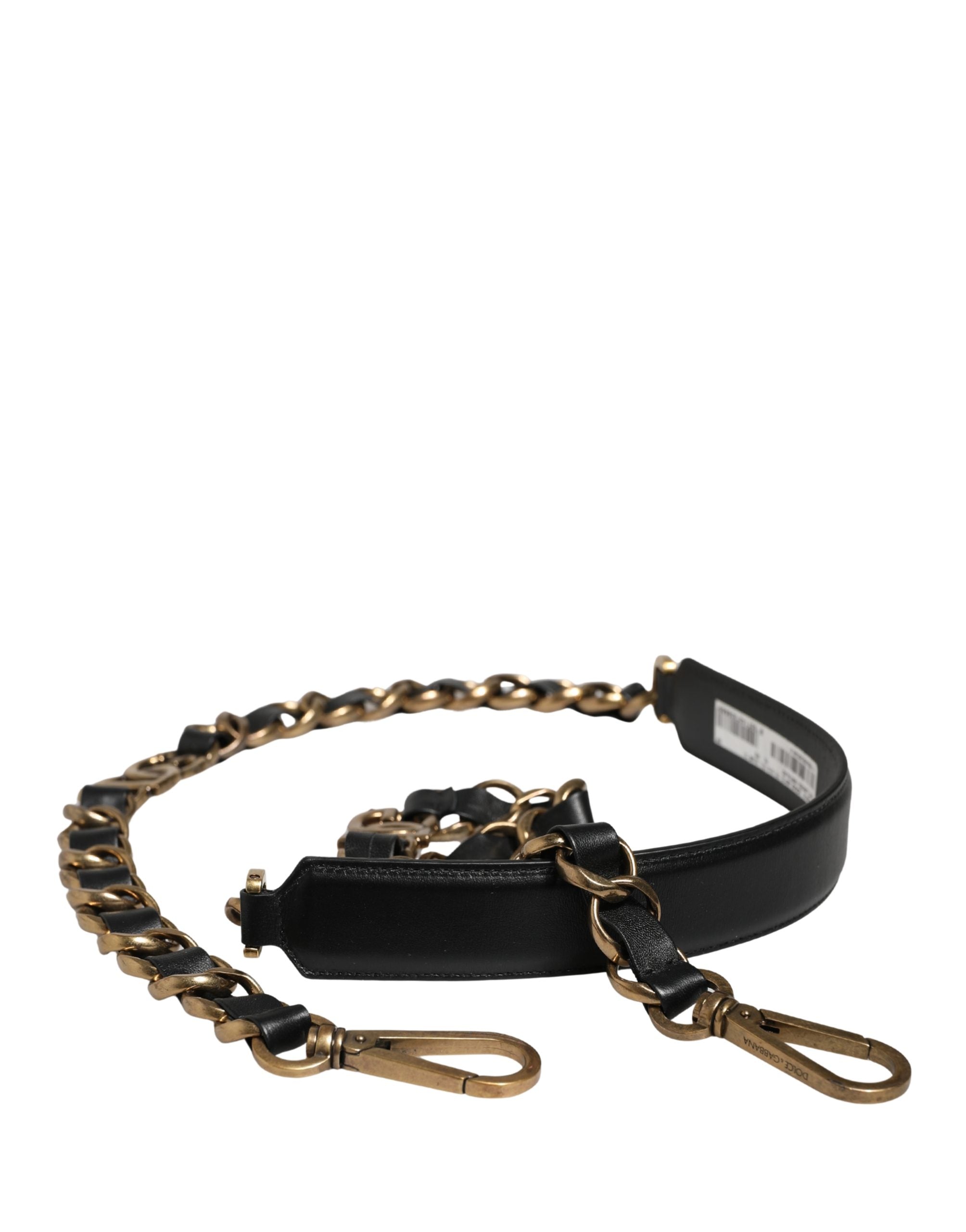 Black Leather Gold Chain Bag Accessory Shoulder Strap Real Brass Zamak Calf