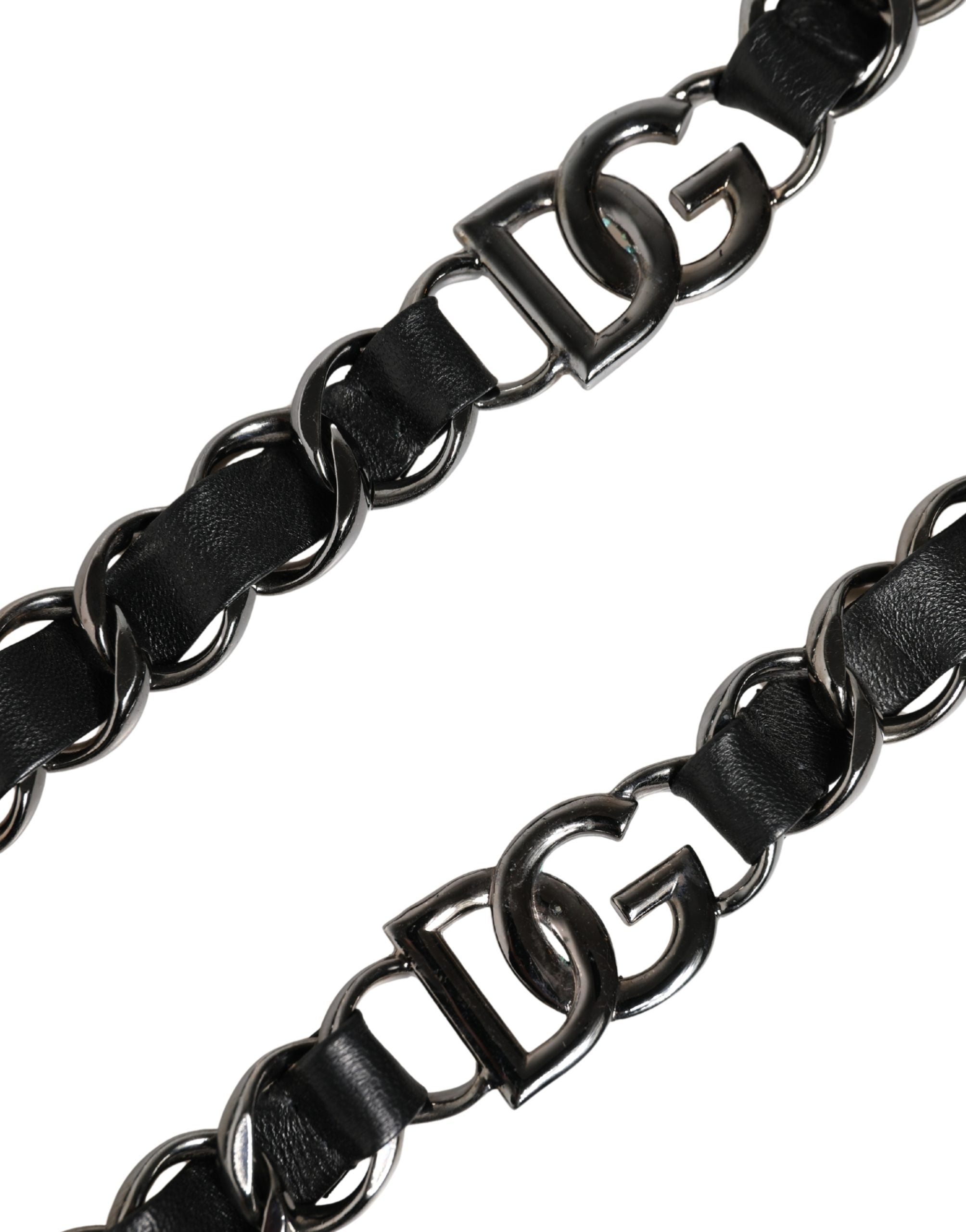 Black Leather Silver Chain Bag Accessory Shoulder Strap Real Brass Zamak Calf