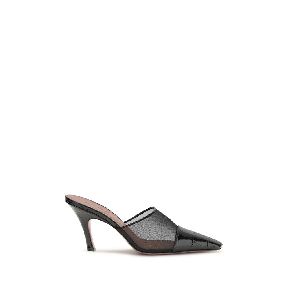 Amina Muaddi 100% Calf Leather Bos Taurus with mesh mule in black