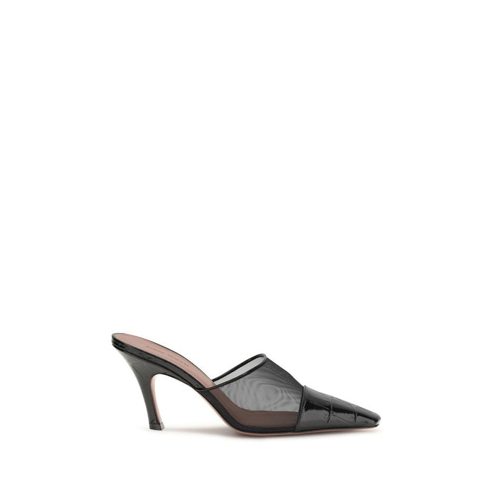 Amina Muaddi 100% Calf Leather Bos Taurus with mesh mule in black