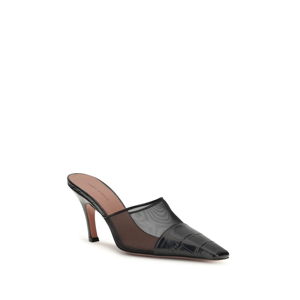 Amina Muaddi 100% Calf Leather Bos Taurus with mesh mule in black — view 2