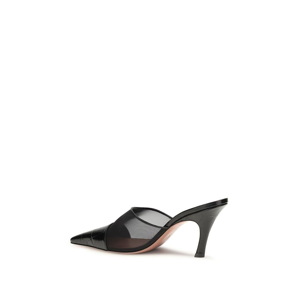 Amina Muaddi 100% Calf Leather Bos Taurus with mesh mule in black — view 3