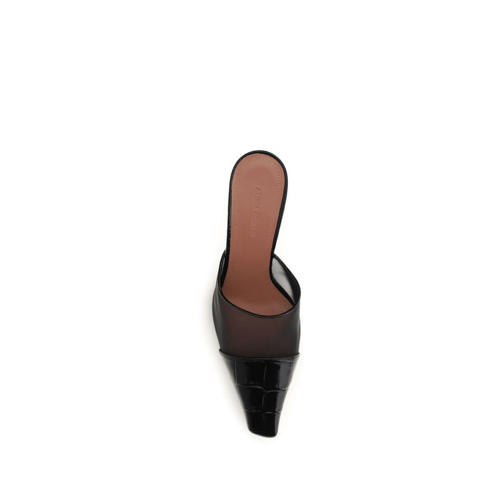 Amina Muaddi 100% Calf Leather Bos Taurus with mesh mule in black — view 4