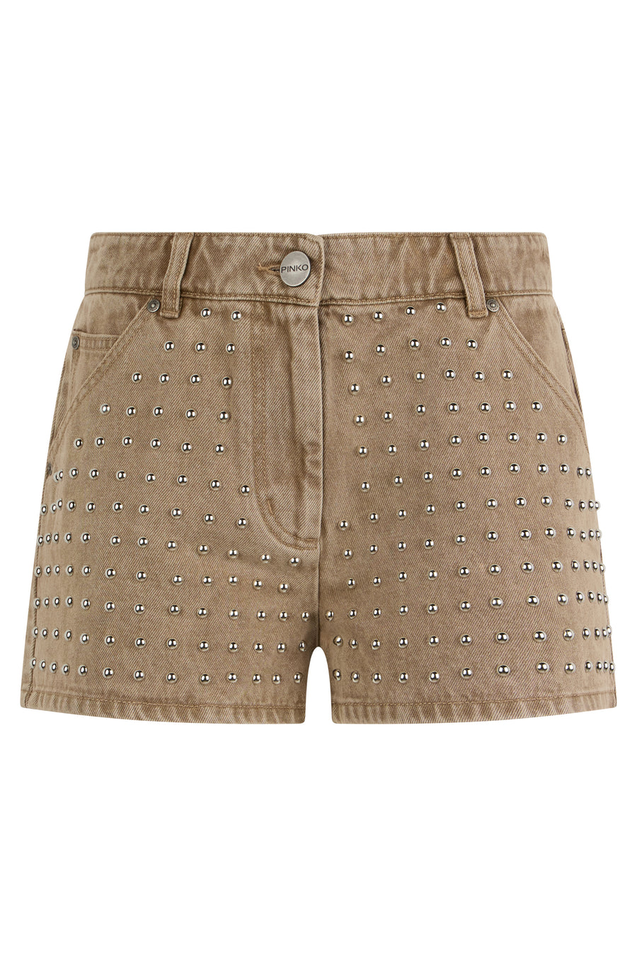 Denim Shorts With Beige Studs Beige-macrocistide Cotton